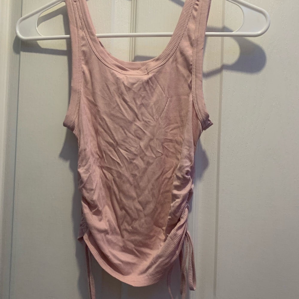 pink C+D+M tank top with sinched sides